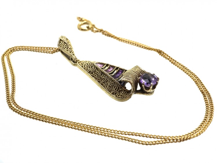 Theodor Fahrner Art Deco Silver & Amethyst Pendant on Chain