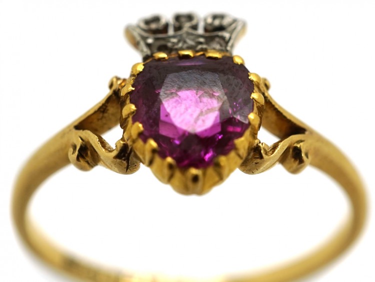 Edwardian 18ct Gold Ruby & Diamond Heart Ring