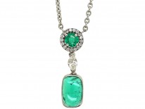 Art Deco Emerald & Diamond Pendant on Chain