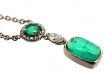 Art Deco Emerald & Diamond Pendant on Chain