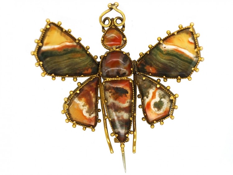 Georgian Gold & Agate Butterfly Brooch