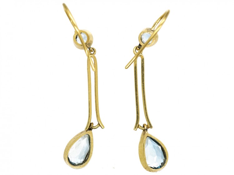 Edwardian 15ct Gold & Aquamarine Drop Earrings