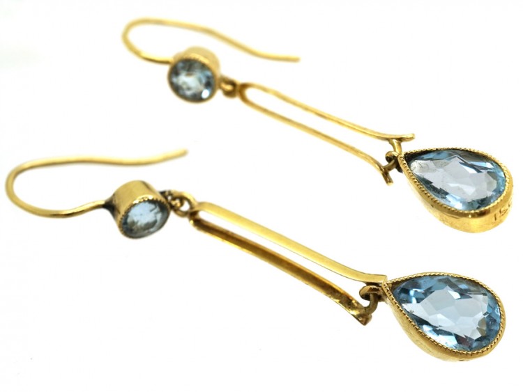 Edwardian 15ct Gold & Aquamarine Drop Earrings