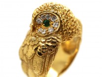 18ct Gold Owl Ring Set With Emeralds & Diamonds