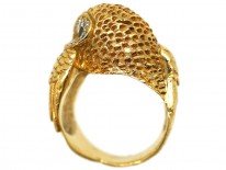 18ct Gold Owl Ring Set With Emeralds & Diamonds