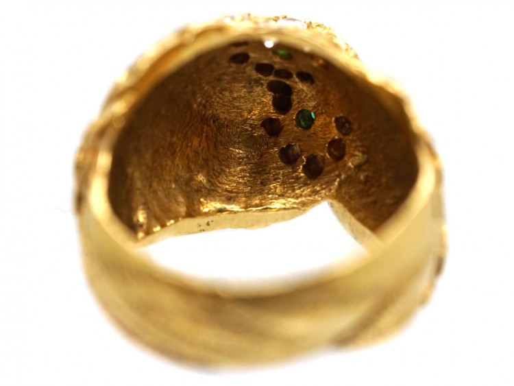 18ct Gold Owl Ring Set With Emeralds & Diamonds