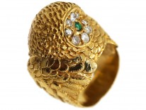 18ct Gold Owl Ring Set With Emeralds & Diamonds