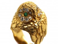 18ct Gold Owl Ring Set With Emeralds & Diamonds