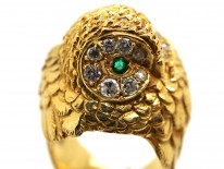 18ct Gold Owl Ring Set With Emeralds & Diamonds