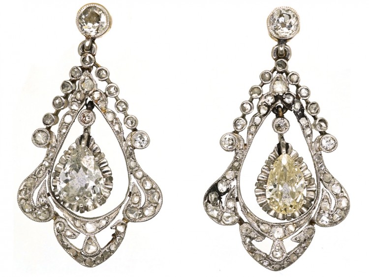 Edwardian Pear Shaped Diamond Drop Earrings