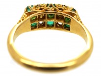 Victorian 18ct Gold, Emerald & Diamond Two Row Carved Half Hoop Ring