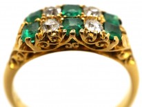 Victorian 18ct Gold, Emerald & Diamond Two Row Carved Half Hoop Ring