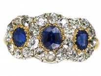 Edwardian 18ct Gold, Sapphire & Diamond Triple Cluster Ring