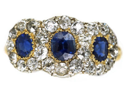 Edwardian 18ct Gold, Sapphire & Diamond Triple Cluster Ring