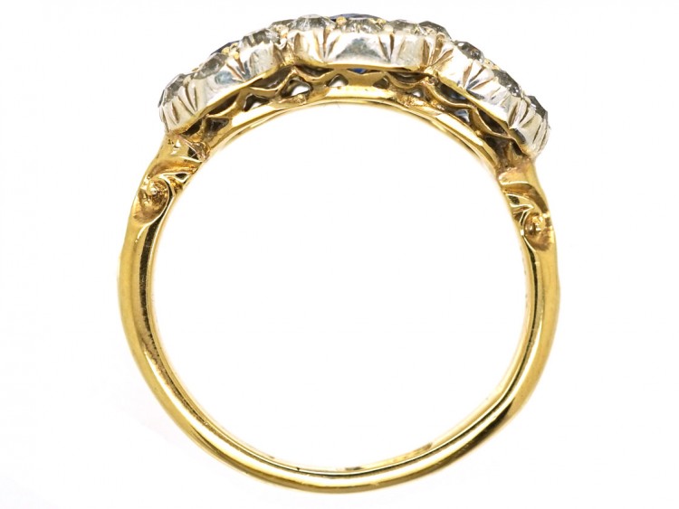Edwardian 18ct Gold, Sapphire & Diamond Triple Cluster Ring