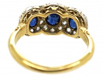 Edwardian 18ct Gold, Sapphire & Diamond Triple Cluster Ring