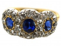 Edwardian 18ct Gold, Sapphire & Diamond Triple Cluster Ring