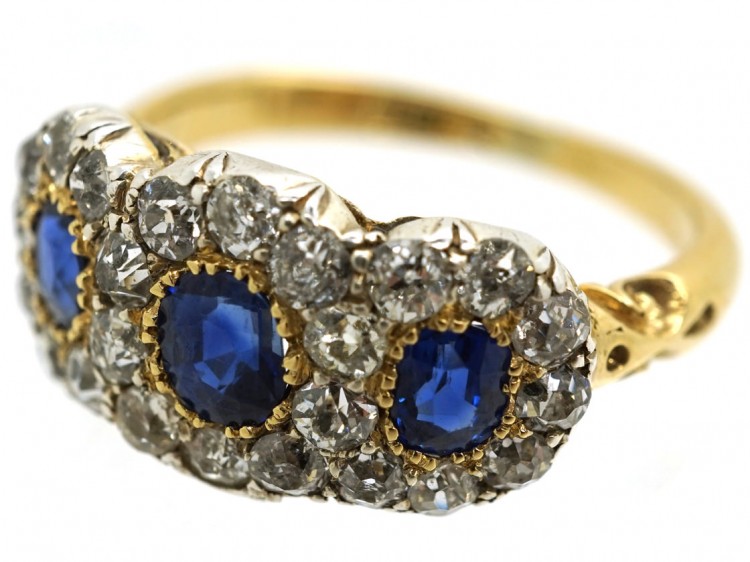 Edwardian 18ct Gold, Sapphire & Diamond Triple Cluster Ring