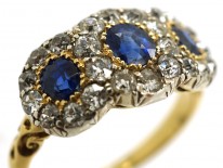 Edwardian 18ct Gold, Sapphire & Diamond Triple Cluster Ring