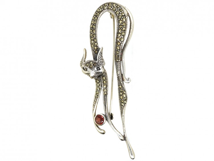 Silver & Marcasite Stylised Cat Brooch