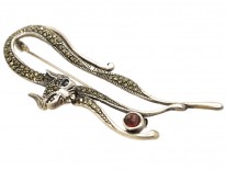 Silver & Marcasite Stylised Cat Brooch