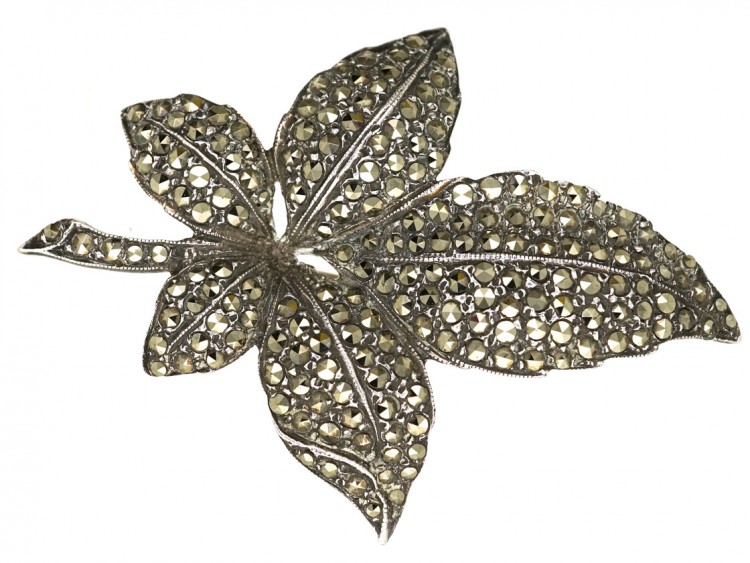 Silver & Marcasite Leaf Brooch and Pendant