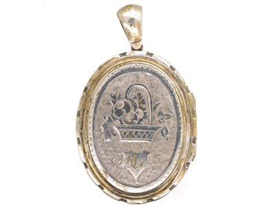 Victorian Silver Basket of Flowers Design Oval Locket