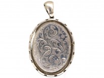 Victorian Silver Basket of Flowers Design Oval Locket