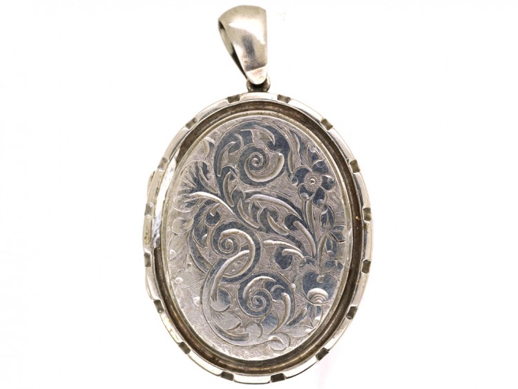 Victorian Silver Basket of Flowers Design Oval Locket