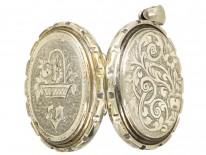 Victorian Silver Basket of Flowers Design Oval Locket