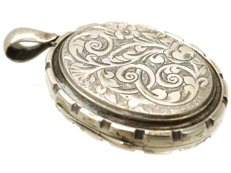 Victorian Silver Basket of Flowers Design Oval Locket