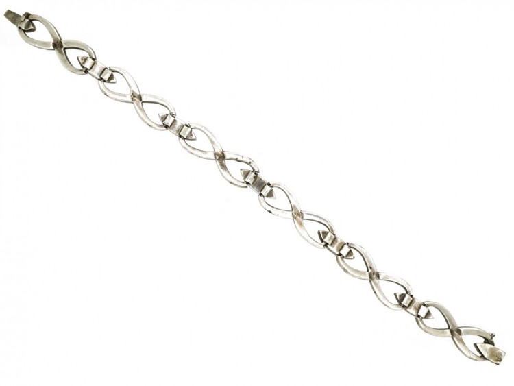 Art Deco Silver & Marcasite Figure of Eight Design Bracelet