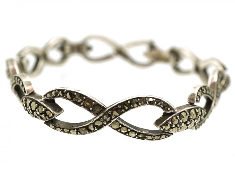 Art Deco Silver & Marcasite Figure of Eight Design Bracelet