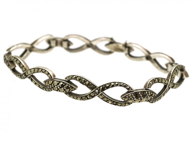 Art Deco Silver & Marcasite Figure of Eight Design Bracelet
