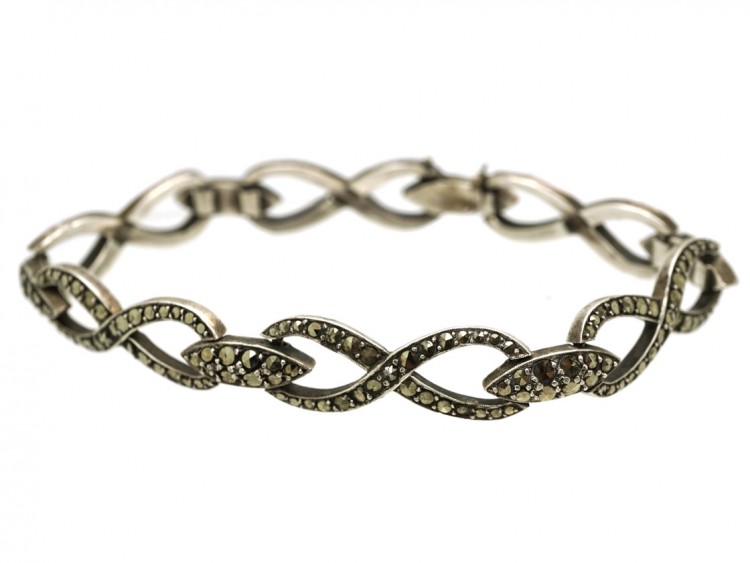Art Deco Silver & Marcasite Figure of Eight Design Bracelet