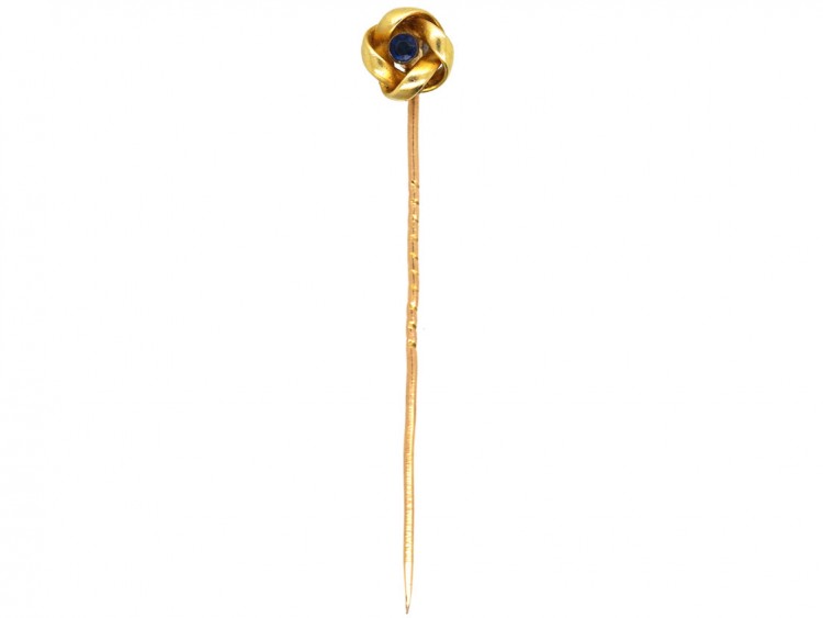 Edwardian 15ct Gold Knot Stick Pin Set With a Sapphire