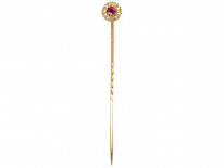 Edwardian 18ct Gold Ruby & Diamond Cluster Stick Pin
