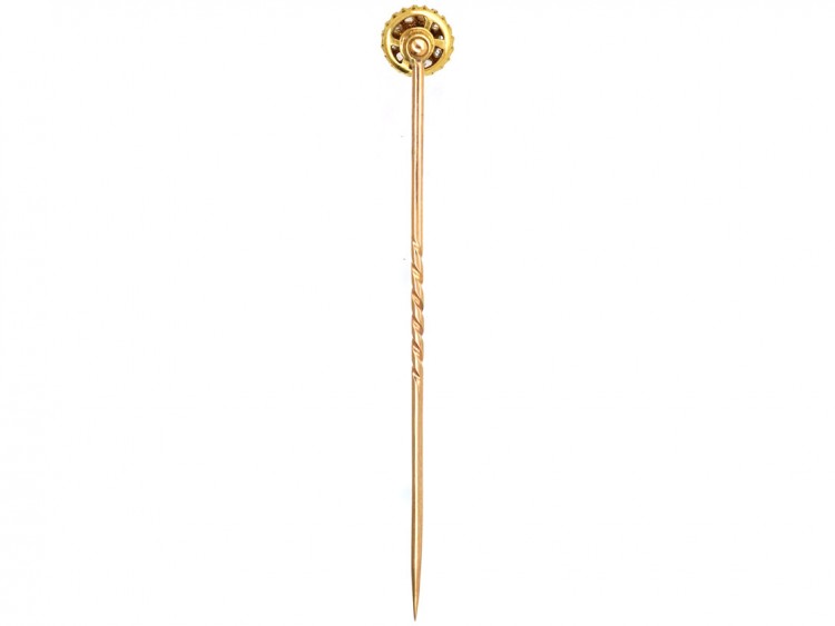 Edwardian 18ct Gold Ruby & Diamond Cluster Stick Pin