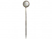 Edwardian Silver & Moonstone Man in the Moon Stick Pin