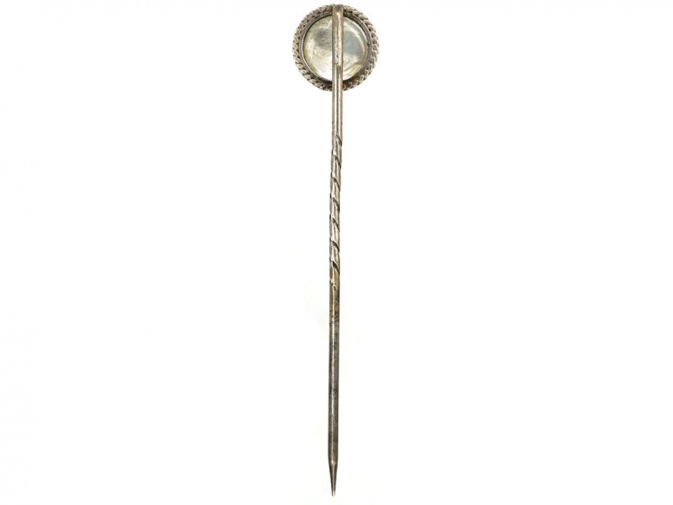 Edwardian Silver & Moonstone Man in the Moon Stick Pin