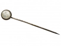 Edwardian Silver & Moonstone Man in the Moon Stick Pin