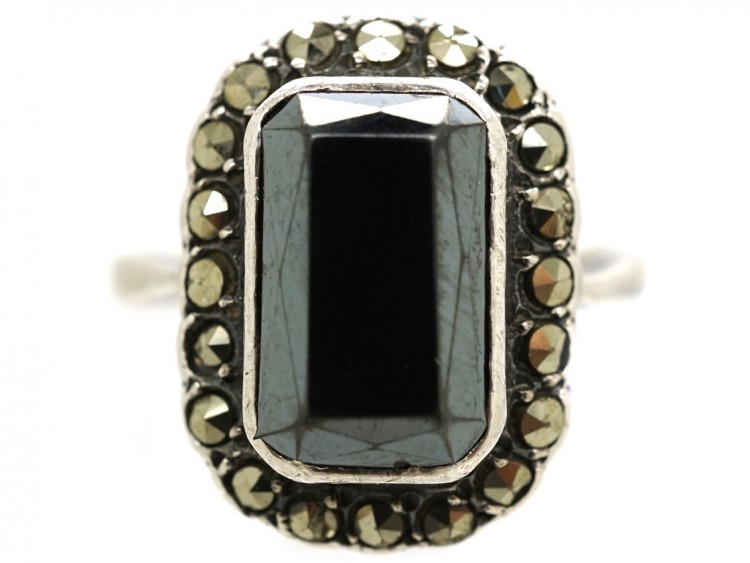 Art Deco Silver, Marcasite & Haematite Ring