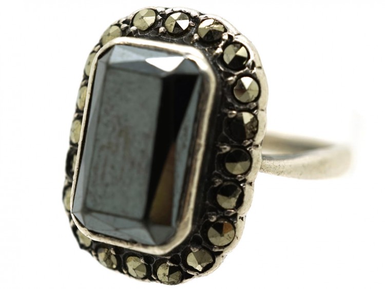 Art Deco Silver, Marcasite & Haematite Ring