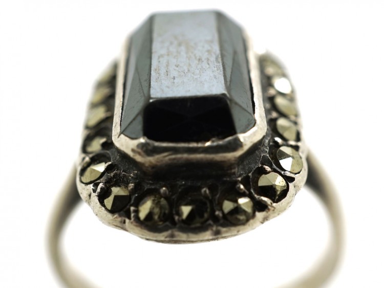 Art Deco Silver, Marcasite & Haematite Ring