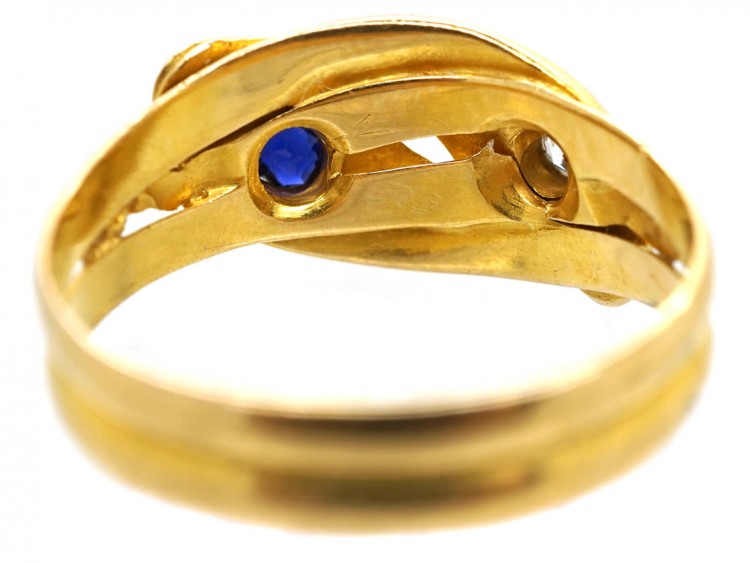 Edwardian 18ct Gold, Sapphire & Diamond Snake Ring