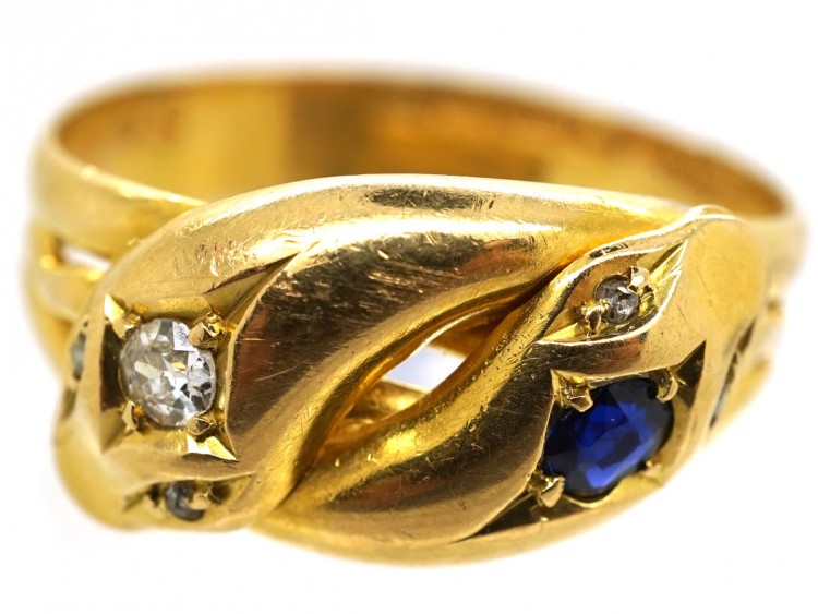 Edwardian 18ct Gold, Sapphire & Diamond Snake Ring