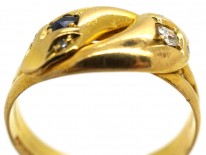 Edwardian 18ct Gold, Sapphire & Diamond Snake Ring