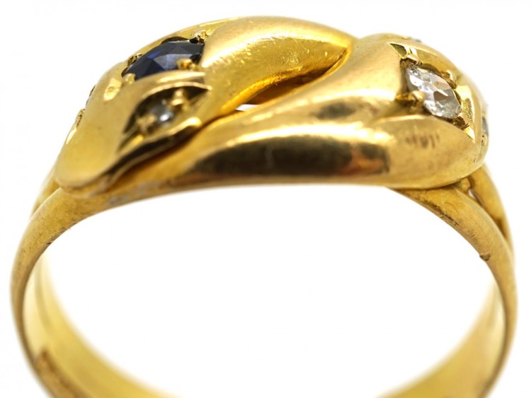 Edwardian 18ct Gold, Sapphire & Diamond Snake Ring
