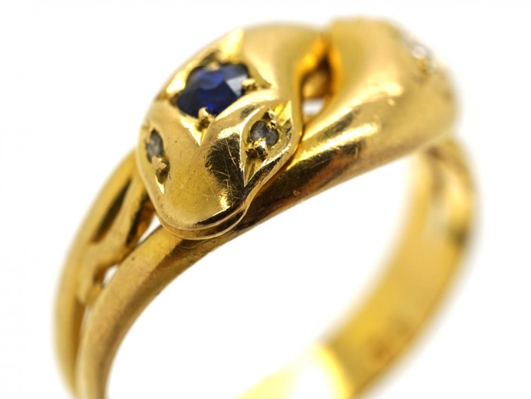 Edwardian 18ct Gold, Sapphire & Diamond Snake Ring