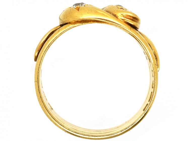 Edwardian 18ct Gold Double Snake Ring Set With Diamonds